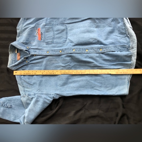 Vtg Schneider National Racing Denim Button Up - Picture 7 of 13